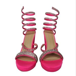 NWOT Wild Diva Rhinestone Coil Wrap Around Spiral Ankle Strap Platform Heel Sz 7